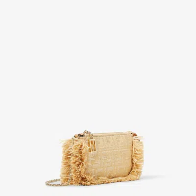 Fendi Jacquard Fabric Pouch With Chain And Raffia Ff In Gold