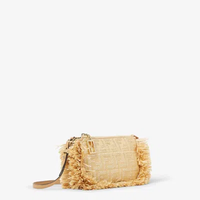 Fendi Jacquard Fabric Pouch With Chain And Raffia Ff In Gold