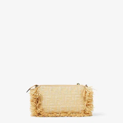 Fendi Jacquard Fabric Pouch With Chain And Raffia Ff In Gold