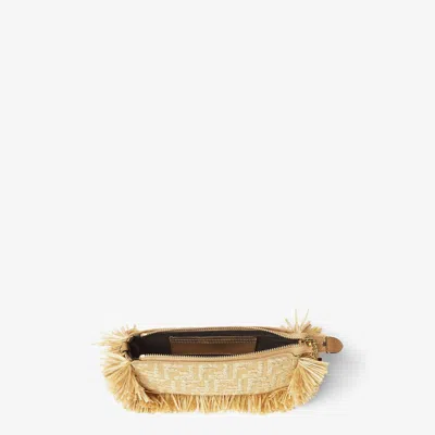 Fendi Jacquard Fabric Pouch With Chain And Raffia Ff In Gold