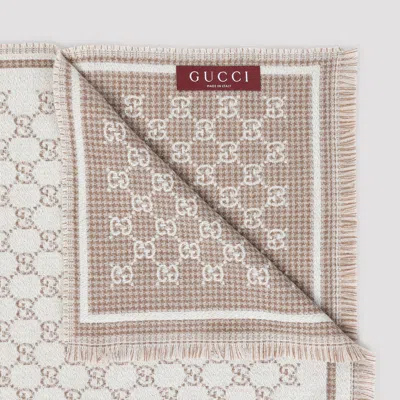 Gucci Beige And Ivory Gg Wool Scarf In Brown