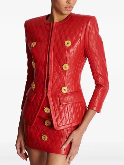 Balmain Sd To Sd 2 Pkts Lambskin Quilted Jacket In Red