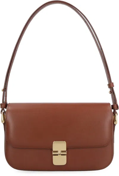 Apc A.p.c. Brown Leather Grace Shoulder Bag In Brown