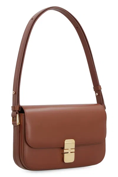 Apc A.p.c. Brown Leather Grace Shoulder Bag In Brown