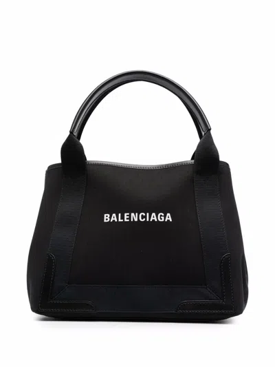 Balenciaga Navy Cabas Small Canvas Tote Bag In Black
