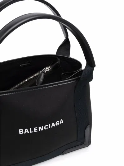 Balenciaga Navy Cabas Small Canvas Tote Bag In Black