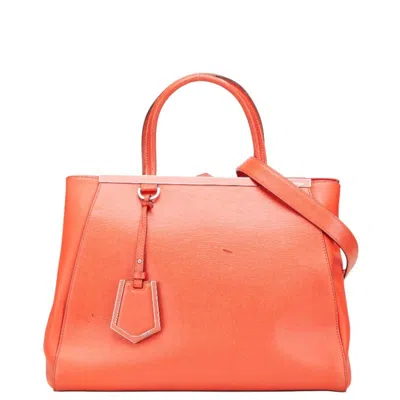 Pre-owned Fendi 2jours Red Color Leather Handbag Shoulder Bag ()
