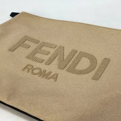 Pre-owned Fendi Beige Canvas Clutch Bag Pouch () In Sand