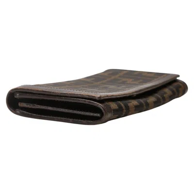 Pre-owned Fendi Black Brown Canvas Leather Long Wallet (bi-fold) () In Multi