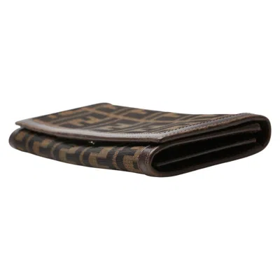 Pre-owned Fendi Black Brown Canvas Leather Long Wallet (bi-fold) () In Multi