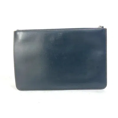 Pre-owned Fendi Black Brown Leather Clutch Bag Pouch () In Multi