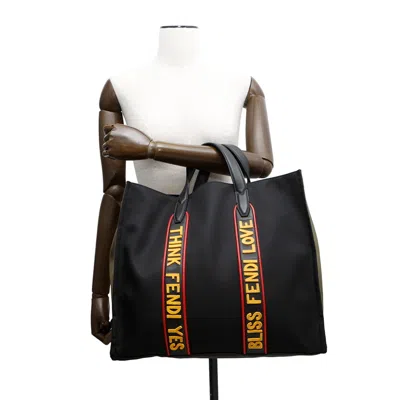 Pre-owned Fendi Black Khaki Nylon Leather Tote Bag () In Multi