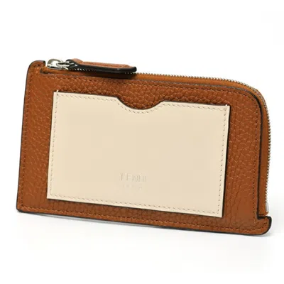Pre-owned Fendi Brown Ivory Leather Coin Purse/coin Case ()