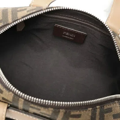 Pre-owned Fendi Brown Grayish Canvas Leather Boston Bag Shoulder Bag ()