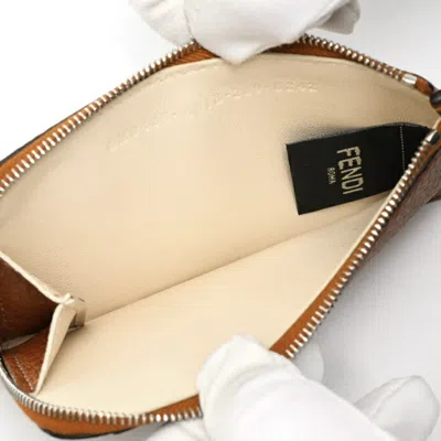 Pre-owned Fendi Brown Ivory Leather Coin Purse/coin Case ()