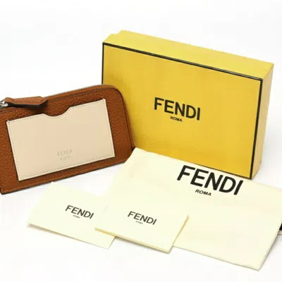 Pre-owned Fendi Brown Ivory Leather Coin Purse/coin Case ()