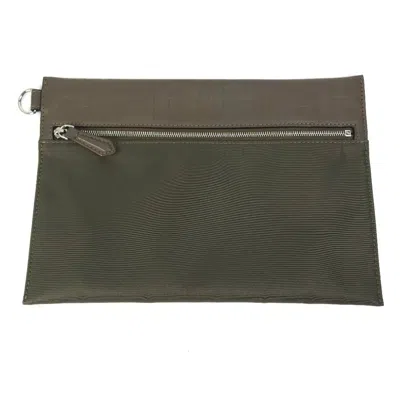 Pre-owned Fendi Brown Khaki Leather Nylon Clutch Bag Pouch () In Multi