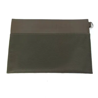 Pre-owned Fendi Brown Khaki Leather Nylon Clutch Bag Pouch () In Multi