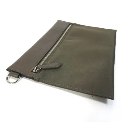 Pre-owned Fendi Brown Khaki Leather Nylon Clutch Bag Pouch () In Multi
