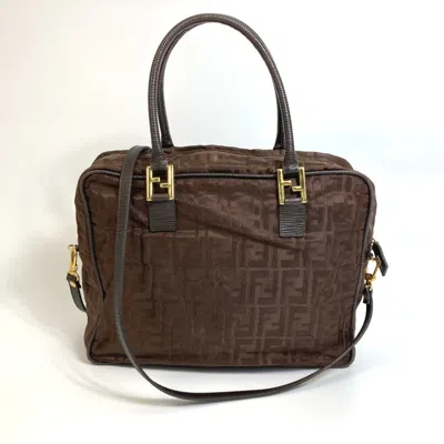 Pre-owned Fendi Brown Nylon Leather Shoulder Bag Tote Bag ()
