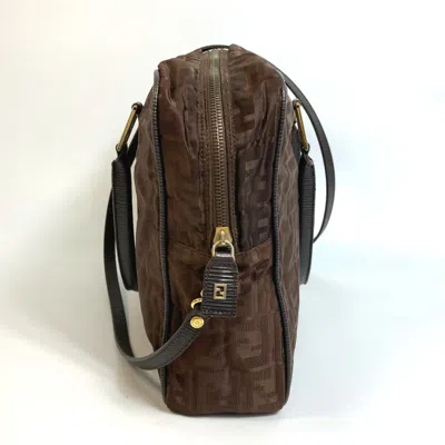 Pre-owned Fendi Brown Nylon Leather Shoulder Bag Tote Bag ()