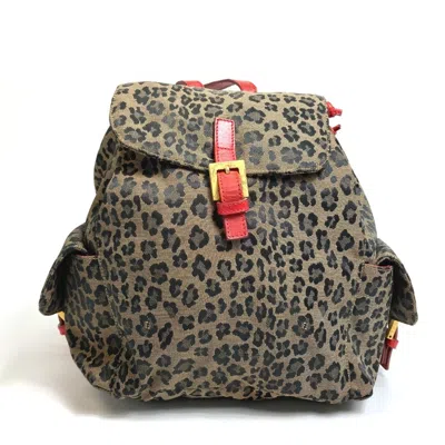 Pre-owned Fendi Brown Red Color Canvas Leather Backpack () In Multi