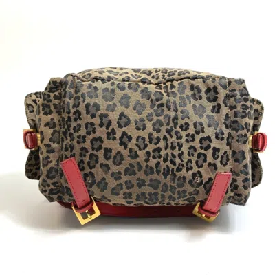 Pre-owned Fendi Brown Red Color Canvas Leather Backpack () In Multi