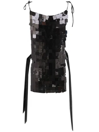 Maria Calderara Corazza Macro Square Sequins On Tulle Dress In Gold