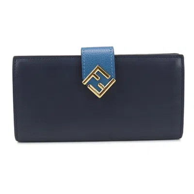 Pre-owned Fendi Navy Leather Long Wallet (bi-fold) () In Blue
