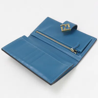 Pre-owned Fendi Navy Leather Long Wallet (bi-fold) () In Blue