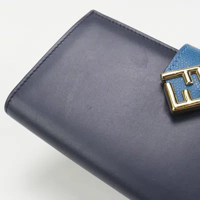 Pre-owned Fendi Navy Leather Long Wallet (bi-fold) () In Blue