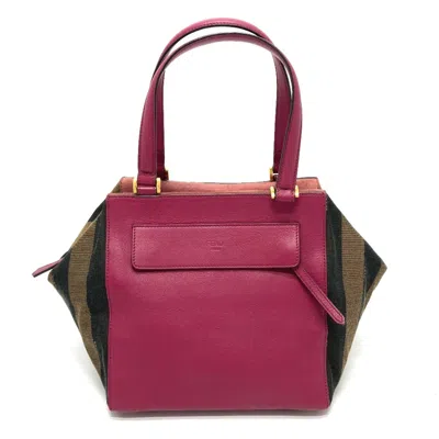 Pre-owned Fendi Pequin Brown Purple Leather Canvas Boston Bag Handbag () In Multi