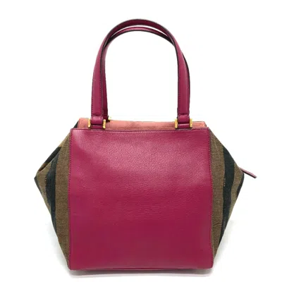 Pre-owned Fendi Pequin Brown Purple Leather Canvas Boston Bag Handbag () In Multi