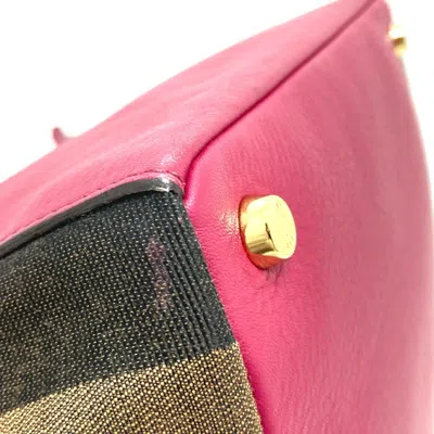 Pre-owned Fendi Pequin Brown Purple Leather Canvas Boston Bag Handbag () In Multi