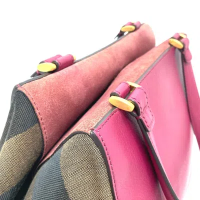 Pre-owned Fendi Pequin Brown Purple Leather Canvas Boston Bag Handbag () In Multi