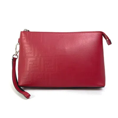 Pre-owned Fendi Red Color Zucca Clutch Bag Pouch ()