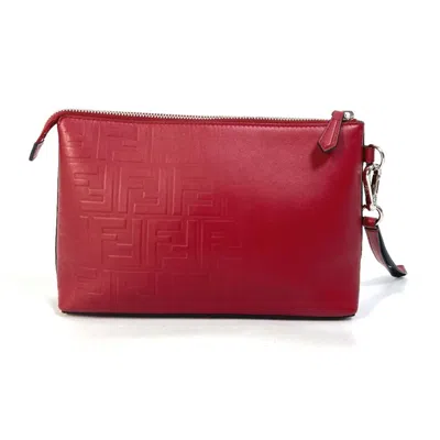 Pre-owned Fendi Red Color Zucca Clutch Bag Pouch ()