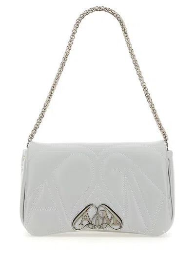 Alexander Mcqueen Powder Blue Leather Small Seal Shoulder Bag In White