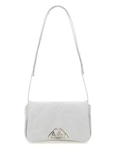 Alexander Mcqueen Powder Blue Leather Small Seal Shoulder Bag In White
