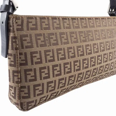 Pre-owned Fendi Zucca Beige Canvas Leather Shoulder Bag () In Sand