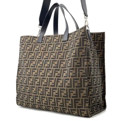 Pre-owned Fendi Zucca Black Brown Canvas Shoulder Bag Tote Bag () In Multi