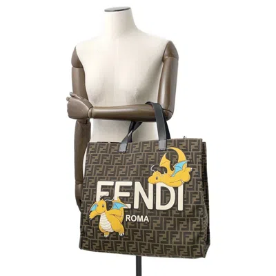 Pre-owned Fendi Zucca Black Brown Canvas Shoulder Bag Tote Bag () In Multi