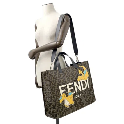 Pre-owned Fendi Zucca Black Brown Canvas Shoulder Bag Tote Bag () In Multi