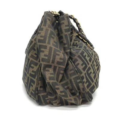 Pre-owned Fendi Zucca Black Brown Zucca Canvas Leather Tote Bag () In Multi