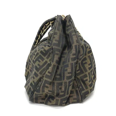 Pre-owned Fendi Zucca Black Brown Zucca Canvas Leather Tote Bag () In Multi