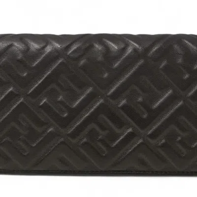 Pre-owned Fendi Zucca Black Leather Long Wallet (bi-fold) ()