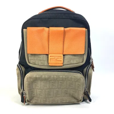 Pre-owned Fendi Zucca Black Khaki Orange Nylon Canvas Backpack ()