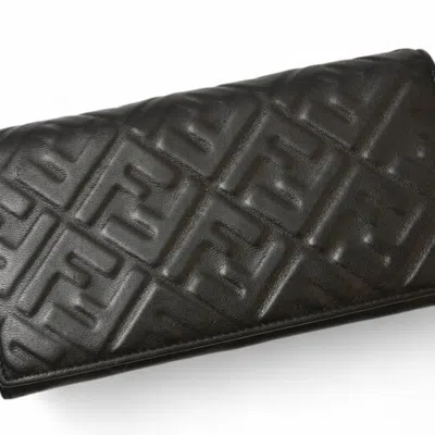 Pre-owned Fendi Zucca Black Leather Long Wallet (bi-fold) ()