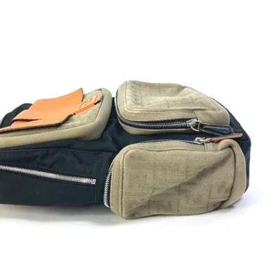 Pre-owned Fendi Zucca Black Khaki Orange Nylon Canvas Backpack ()