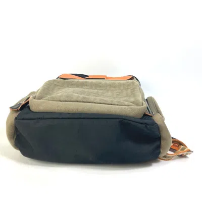 Pre-owned Fendi Zucca Black Khaki Orange Nylon Canvas Backpack ()